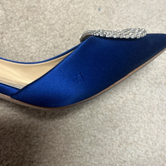 Badgley Mischka D’Orsay Kitten Heels Blue Satin Pointed Toe Crystal Accent 7 - Picture 11 of 11
